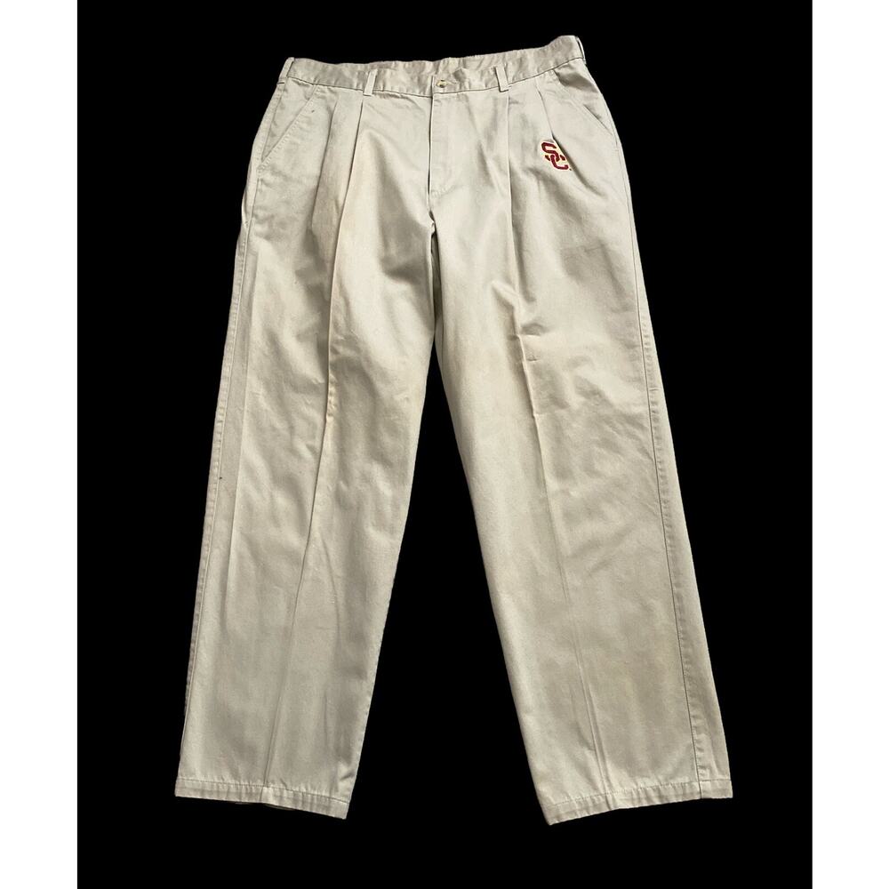 Vintage La Mode USC Trojans Khaki Chino Pants Mens 38 Beige Pleated Cotton